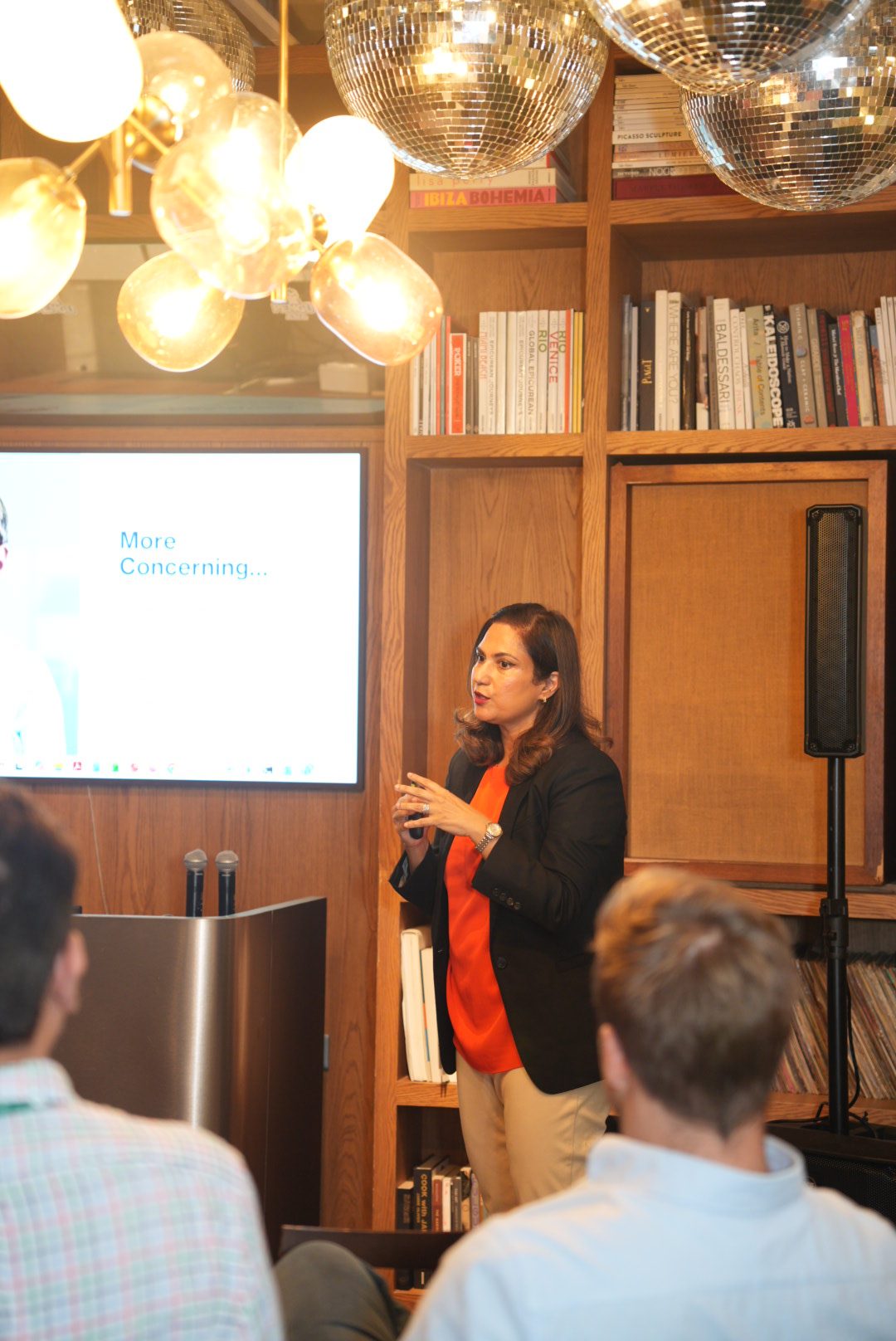 Shazaf Moonis mid-talk, making the case for Single Safety